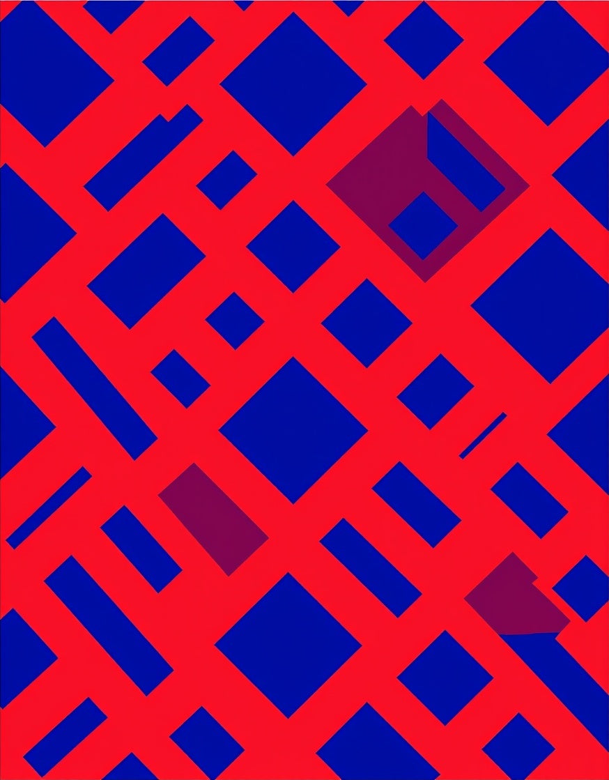 Bold Blue Red Interlocking Squares Rug