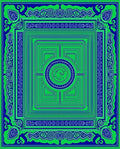Vibrant Green Blue Geometric Maze Rug