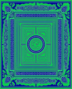 Vibrant Green Blue Geometric Maze Rug