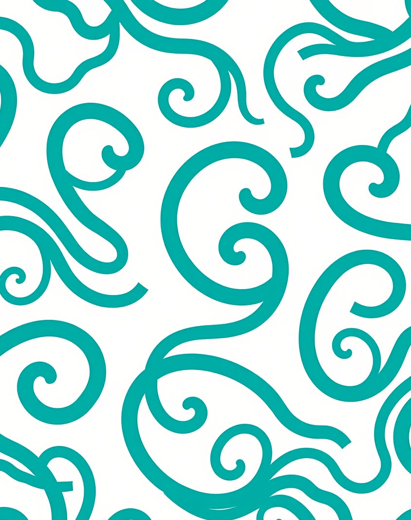 Teal Swirls on White Background Rug