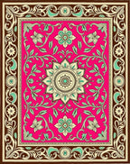 Vivid Pink Floral Vine Border Rug