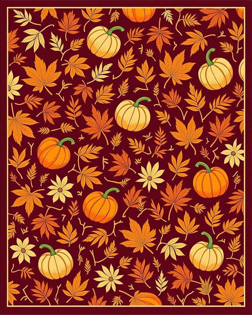 Autumn Harvest Pumpkin and Leaf Arrangement Rug