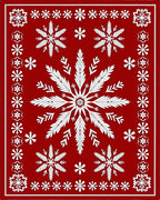 Crisp Red Snowflake Medallion Border Rug