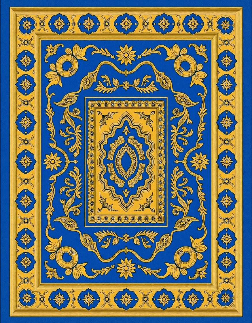 Royal Blue and Gold Floral Medallion Rug