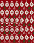 Red Evergreen Snowflake Repeating Pattern Rug