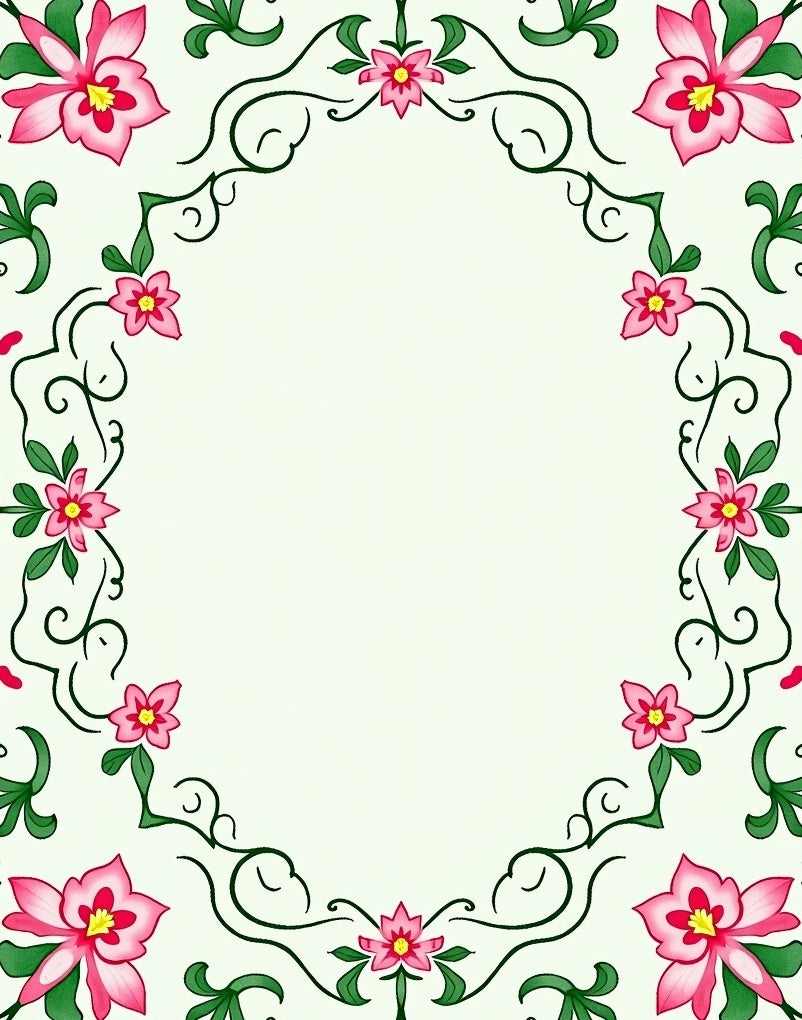 Whimsical Pink Floral Vine Border Rug