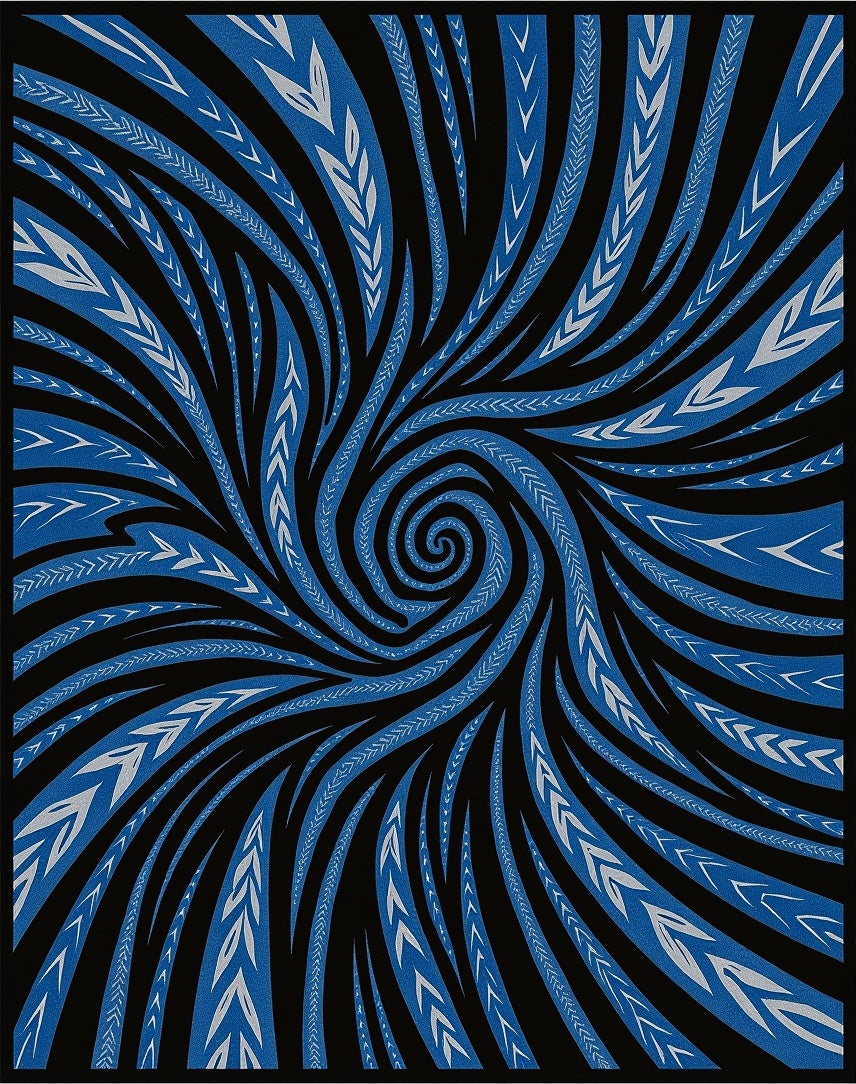 Abstract Blue Swirl Feathered Lines Rug