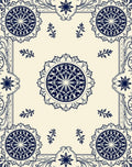 Cream Ivory Navy Mandala Medallion Border Rug