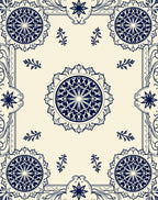 Cream Ivory Navy Mandala Medallion Border Rug