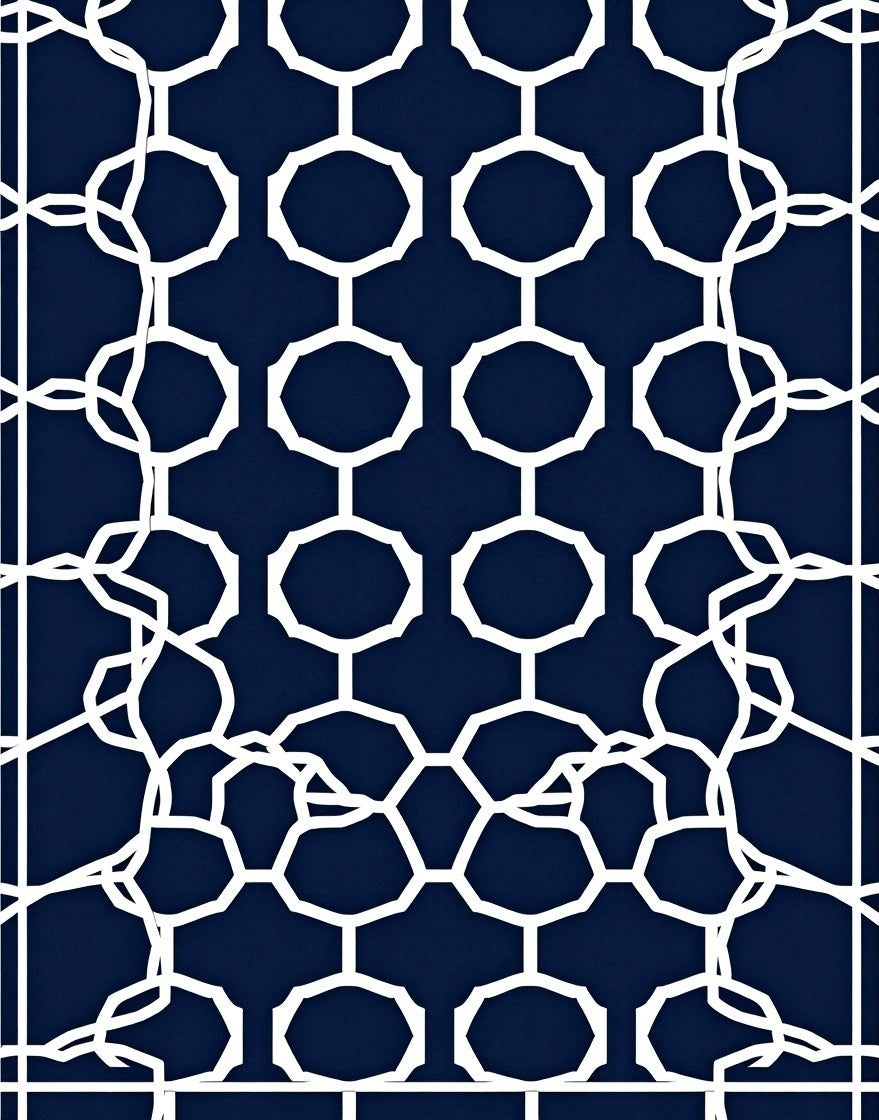 Navy Blue White Interlocking Geometric Links Rug