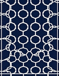 Navy Blue White Interlocking Geometric Links Rug