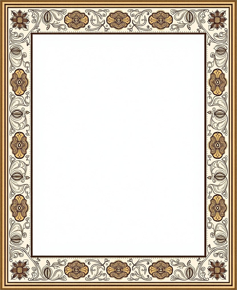 Golden Floral Scroll Border Rug