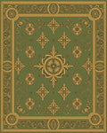 Ornate Green Gold Scrollwork Medallion Rug