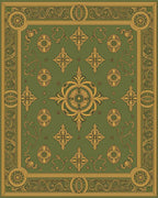 Ornate Green Gold Scrollwork Medallion Rug
