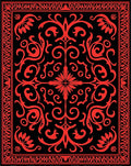 Red Floral Scrollwork Black Rug