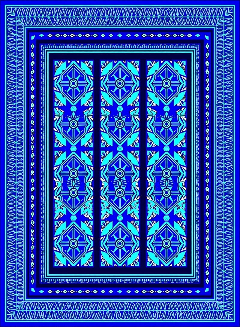 Radiant Blue Geometric Medallion Rug