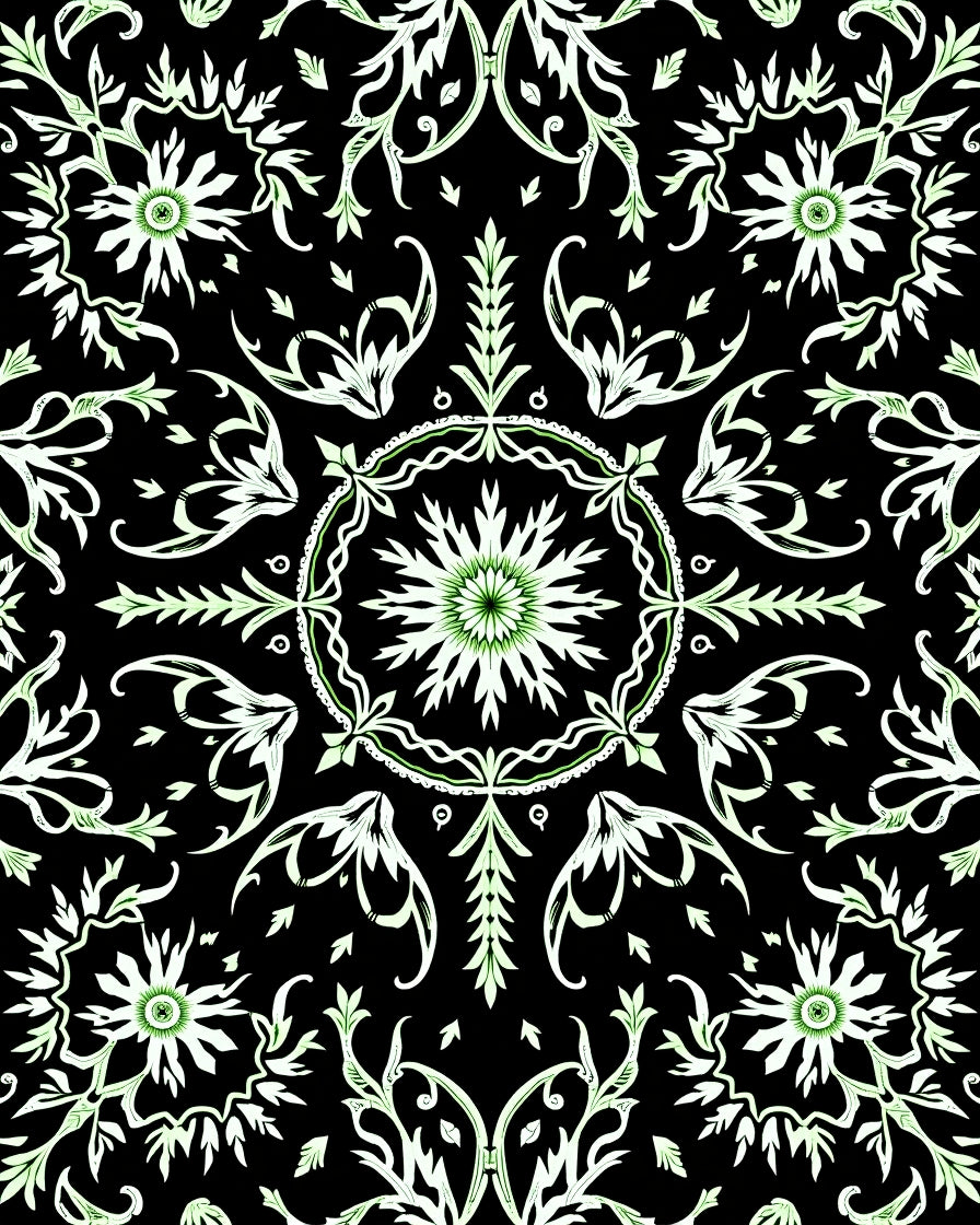 Black and White Floral Medallion Rug