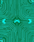 Teal Circuit Board Video Game Controllers Rug