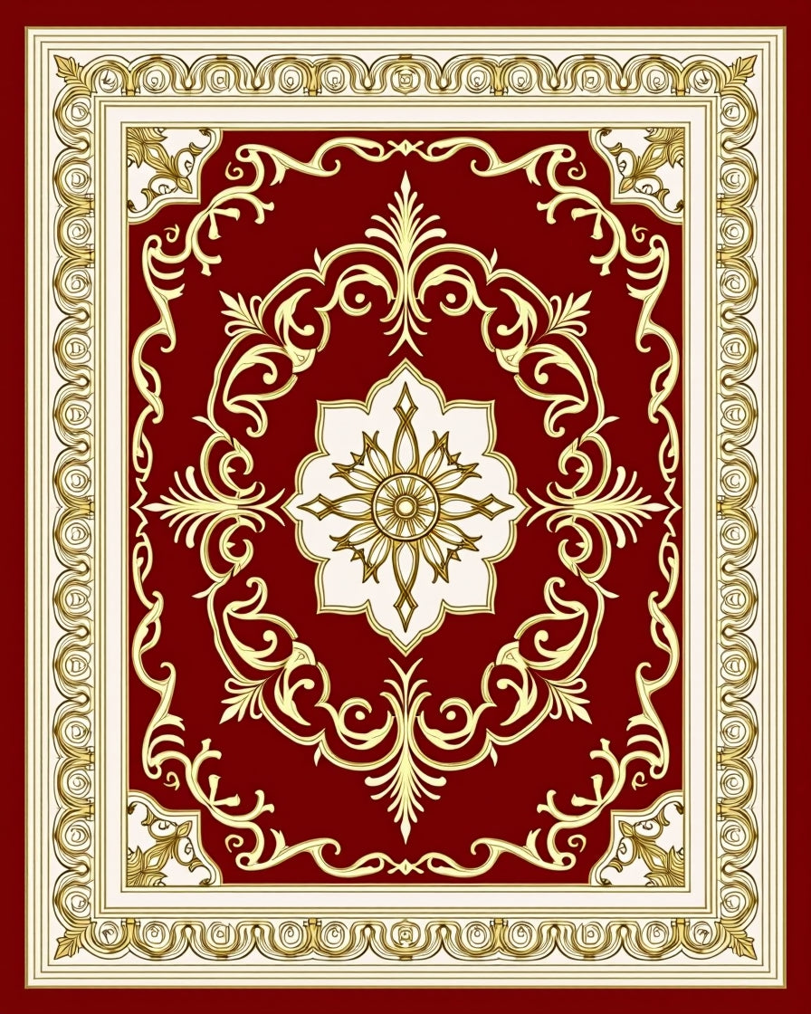 Gilded Red Floral Medallion Rug