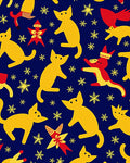 Yellow Cats Snowflakes Red Stars Navy Rug