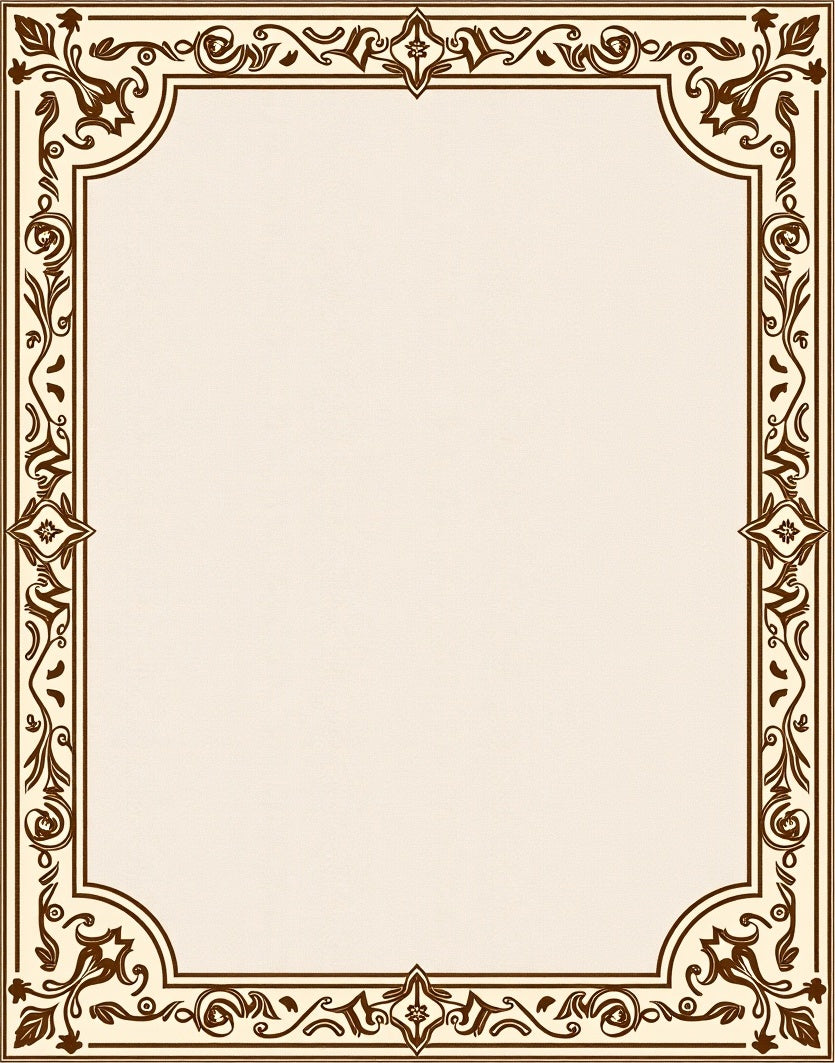 Elegant Brown Ivory Floral Scroll Border Rug