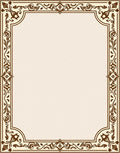Elegant Brown Ivory Floral Scroll Border Rug