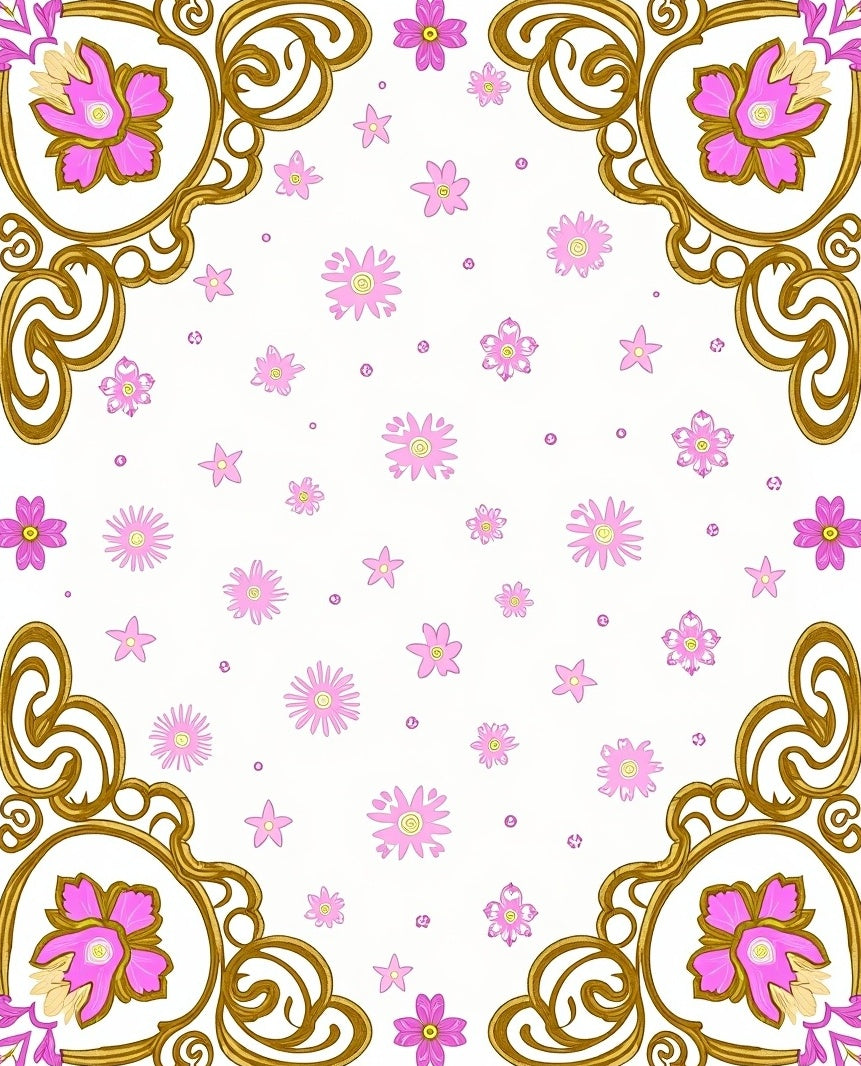 Gold Floral Medallion Pink Daisy Rug