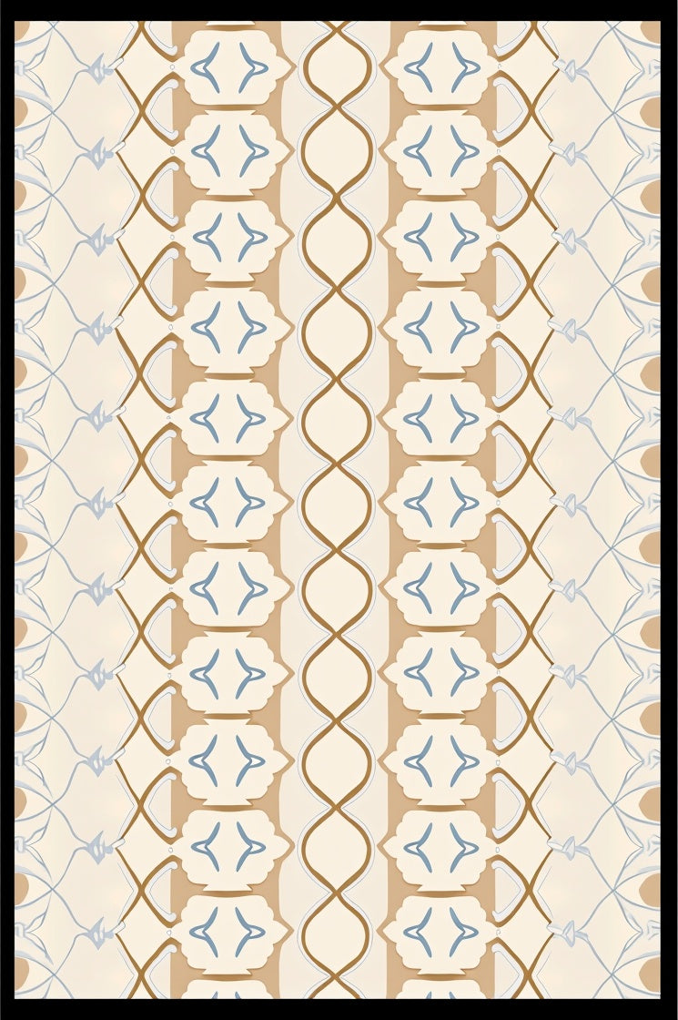 Neutral Beige And Blue Vertical Stripe Rug