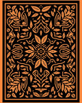 Orange Black Ornate Botanical Bird Arrangement Rug