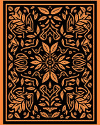 Orange Black Ornate Botanical Bird Arrangement Rug