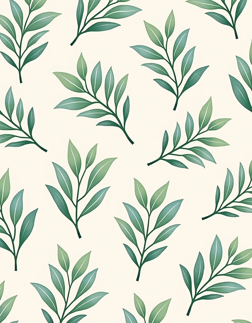Green Leafy Branches Cream Background Rug