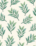 Green Leafy Branches Cream Background Rug