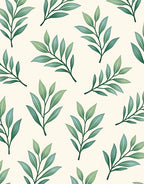 Green Leafy Branches Cream Background Rug