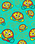Whimsical Cartoon Characters on Teal Background Rug