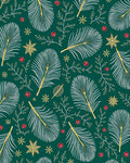 Emerald Green White Gold Feather Snowflakes Rug