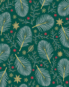 Emerald Green White Gold Feather Snowflakes Rug