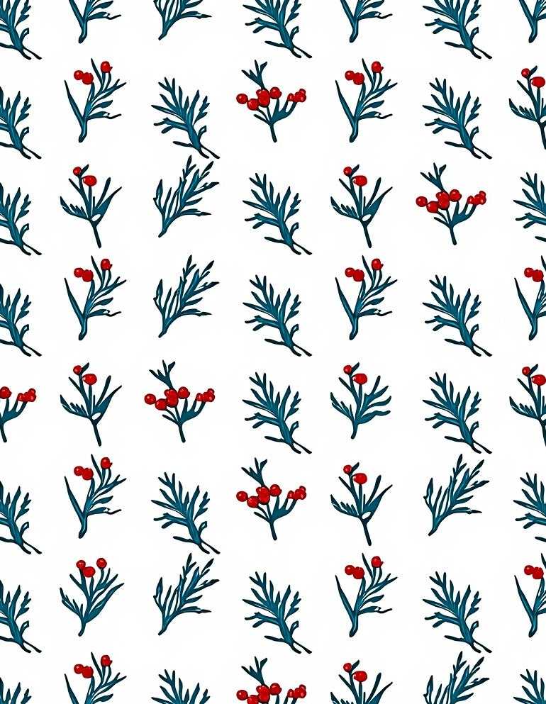 Teal Leaf Red Berry Botanical Rug