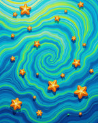 Whimsical Orange Star Swirl Ocean Rug