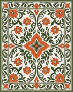 Orange Floral Vine Border Garden Rug