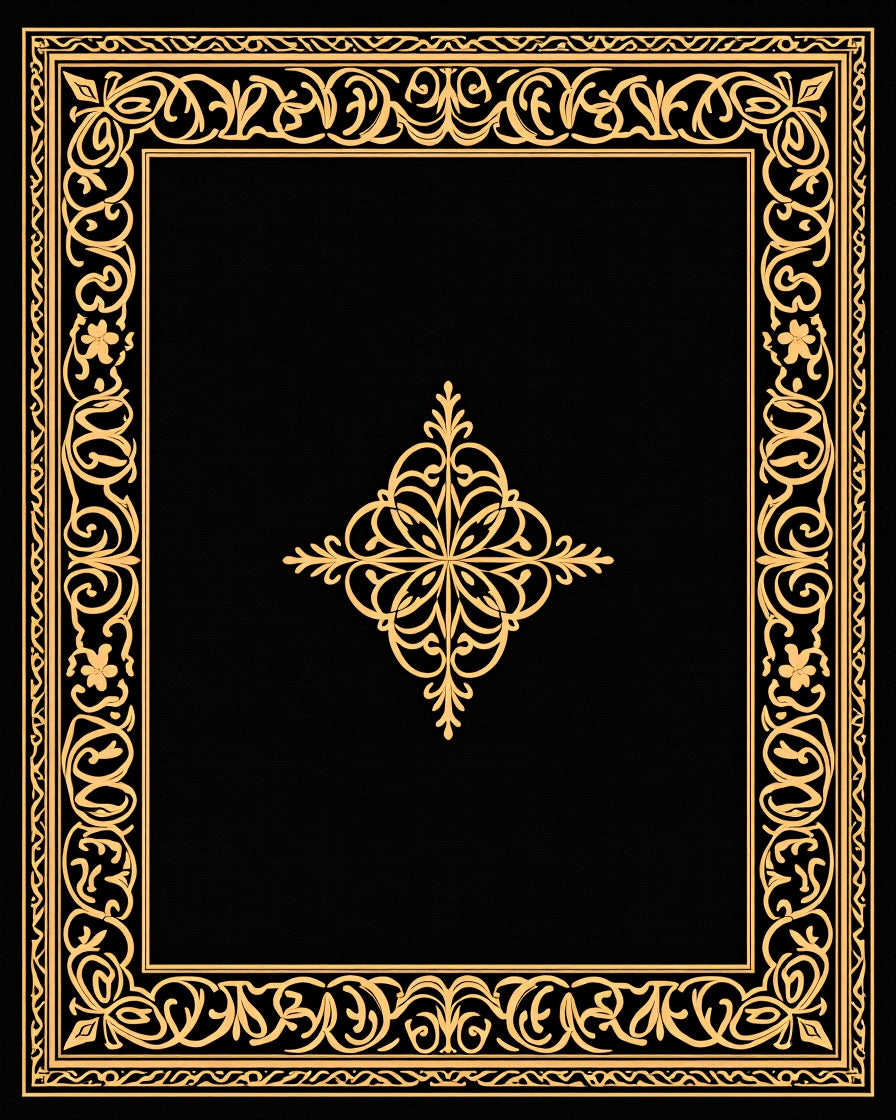 Golden Ornate Floral Border Rug