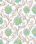 Teal Flowers On Brown Vine Rug