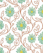 Teal Flowers On Brown Vine Rug