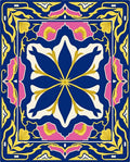 Vibrant Blue Floral Medallion Pink Border Rug