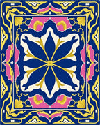 Vibrant Blue Floral Medallion Pink Border Rug