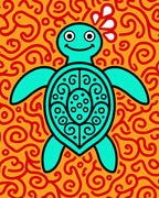 Turquoise Turtle Swirl Orange Rug