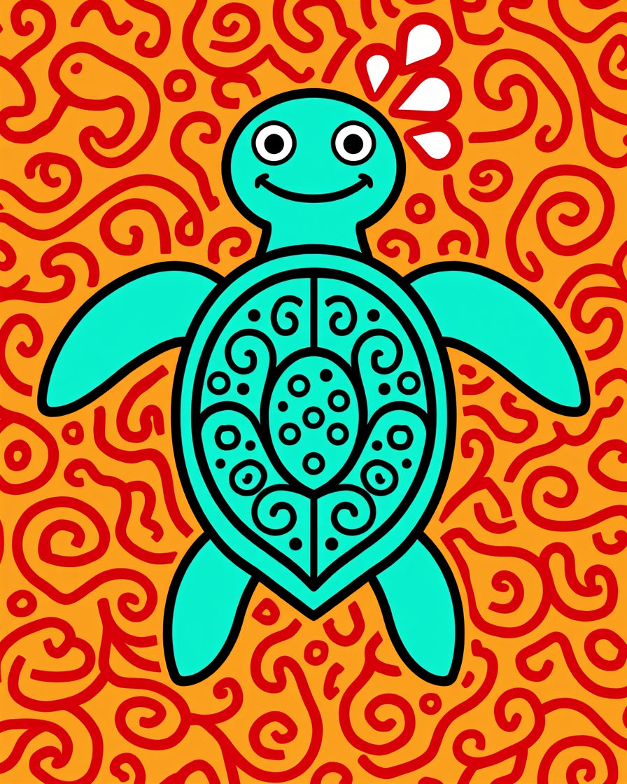 Turquoise Turtle Swirl Orange Rug