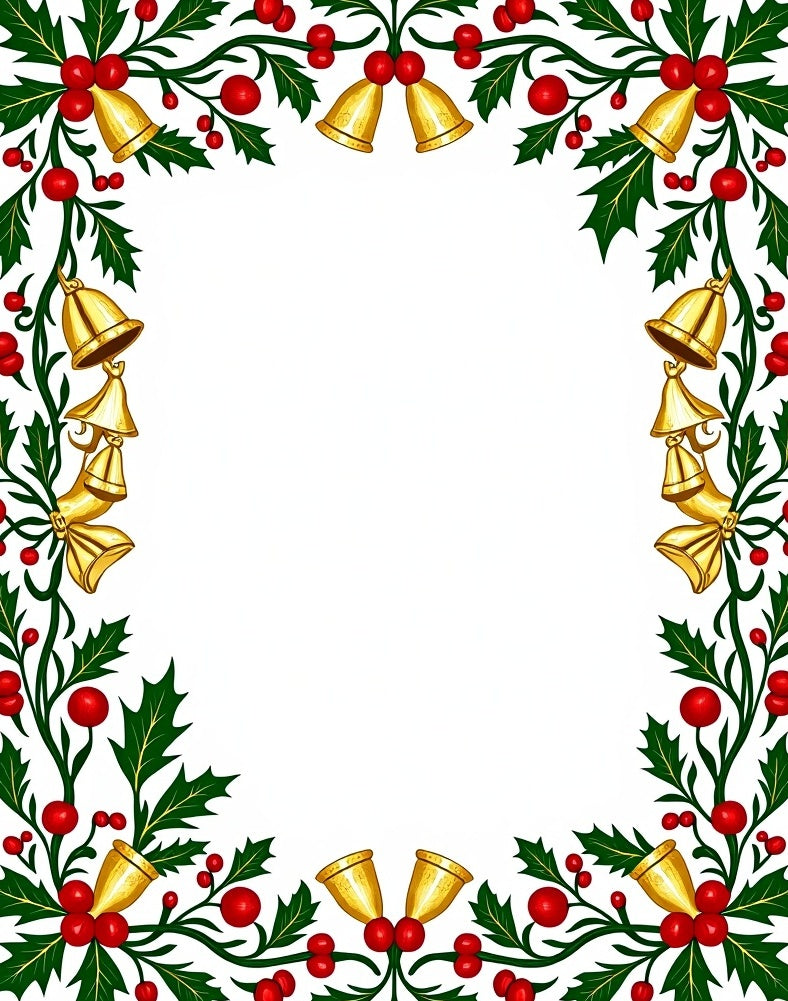 Festive Red Holly Gold Bells Border Rug