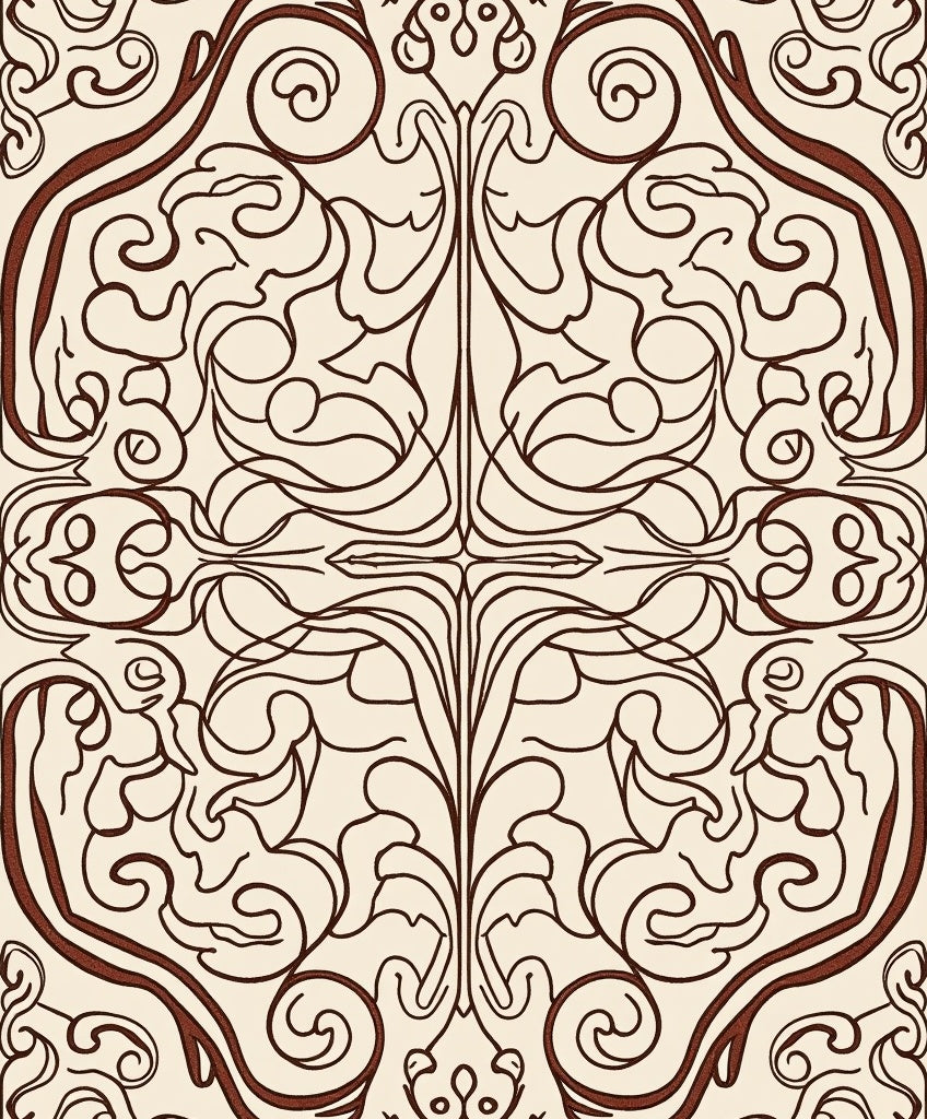 Cream Red Art Nouveau Swirl Rug