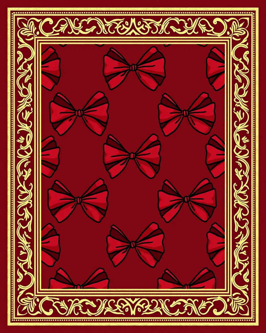 Classic Red Bow Motif Border Rug