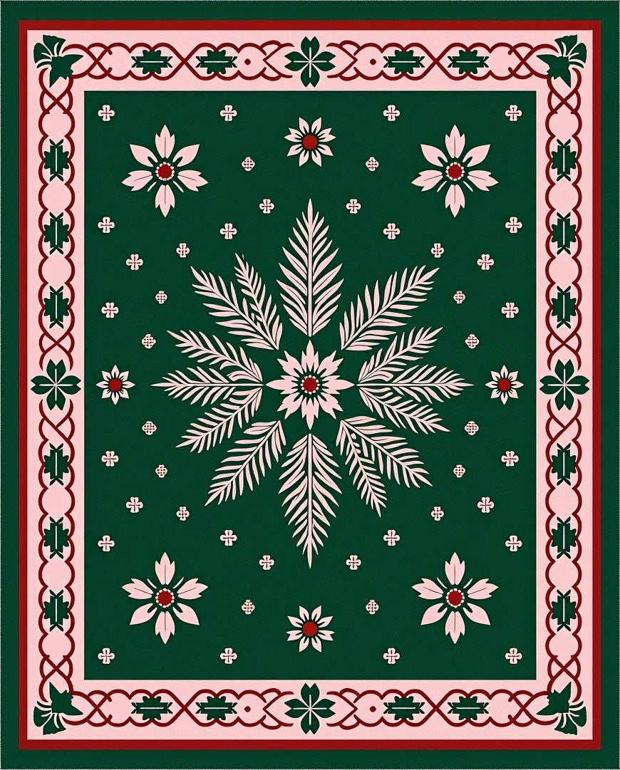 Crimson Green Floral Border Rug